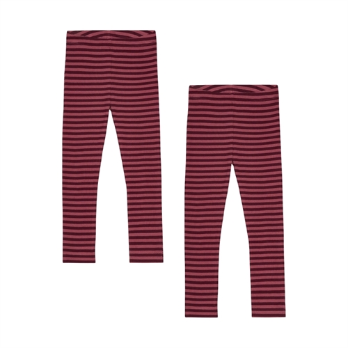 BIRKHOLM 2-Pak Stribede Rib Leggings Blomme Lilla & Rabarber Rosa