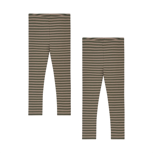 BIRKHOLM 2-Pak Stribede Rib Leggings Kashmir Brun & Oliven Grøn