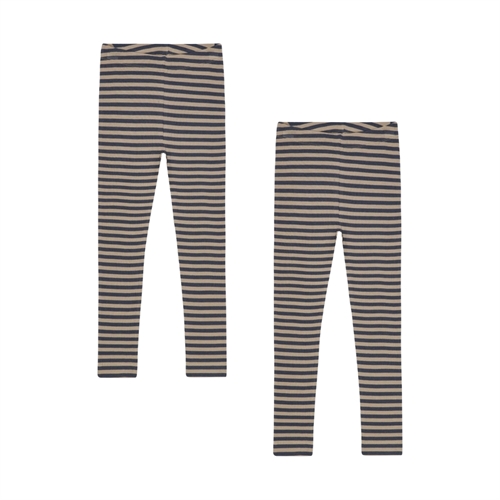 BIRKHOLM 2-Pak Stribede Rib Leggings Kashmir Brun & Skifer Grå
