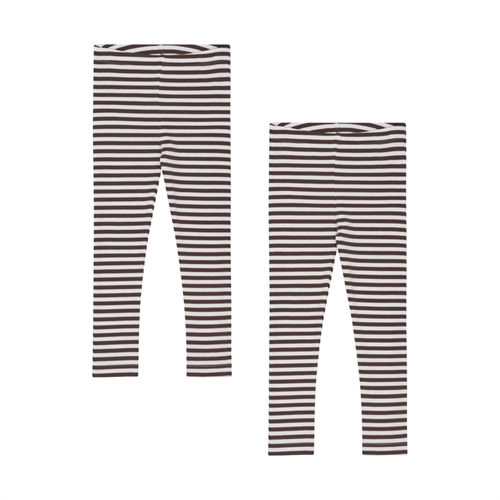 BIRKHOLM 2-Pak Stribede Rib Leggings Perfekt Hvid & Chokolade Brun