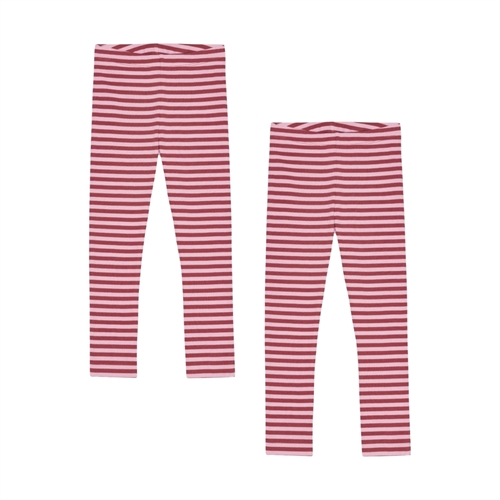 BIRKHOLM 2-Pak Stribede Rib Leggings Rabarber Rosa & Baby Lyserød