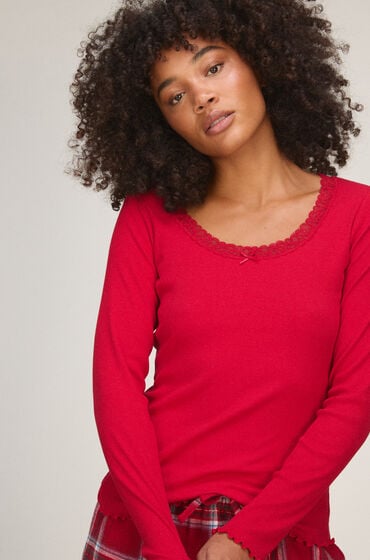 Hunkemöller Jersey Top med Blonder Rød
