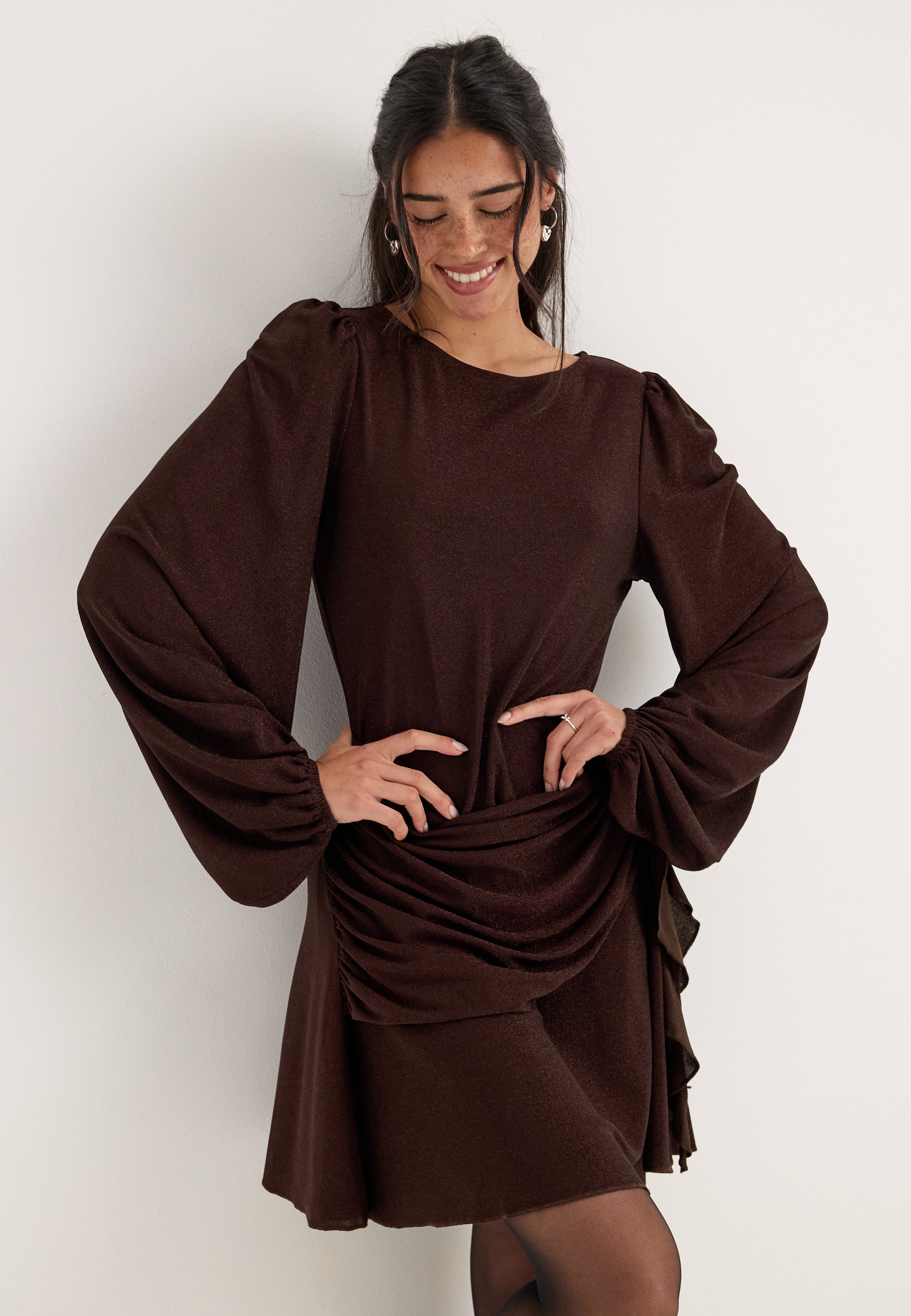 BUBBLEROOM OCCASION Puff Sleeve Sparkling Short Dress
