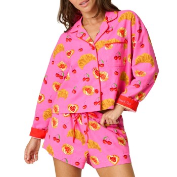PJ Salvage Short Flannel Pyjama Rosa/Rød bomuld Small Dame