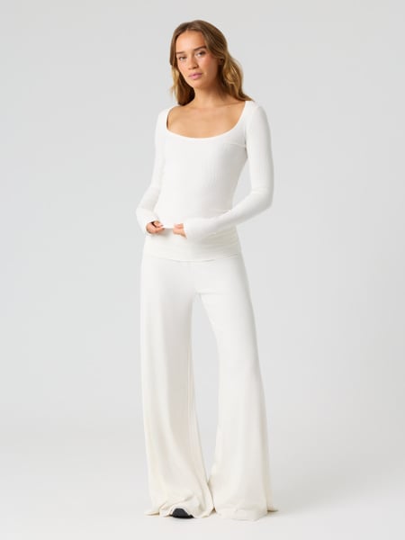 Björn Borg Studio Rib Folded Wide Pants Hvid, XXL