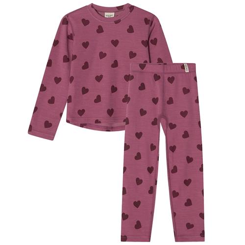 Kuling Gisborn Wool/Bamboo Baselayer Set Mauve Hearts Mauve Hearts-86/92 cm Uld Lyserød  86/92 cm  unisex
