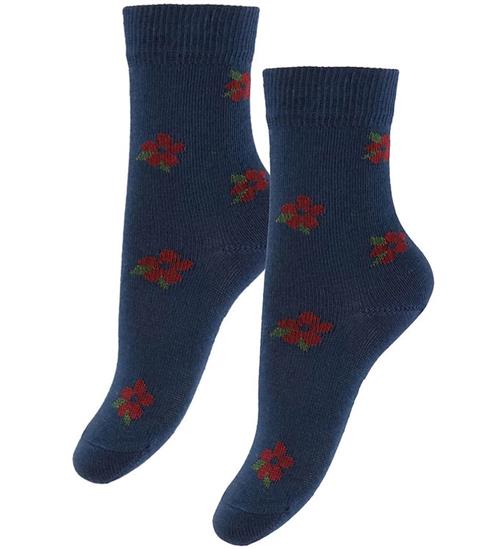 Fuzzies Strømper - 2-pak - Deep Blue m. Blomster