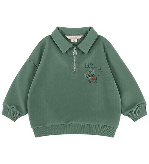 Konges Sløjd Sweatshirt m. Lynlås - Lou - Granite Green m. Print